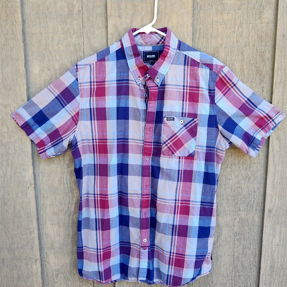 RIP CURL "Live The Search" Men's Large Short Sleeve Shirt, Slim Fit,  Pre-Owned